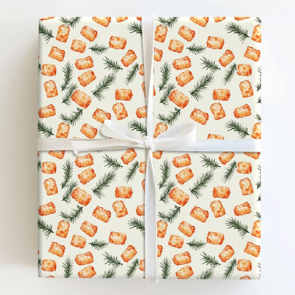 Humorous Foodie Holiday Gift Wrap, Tater Tot Christmas Wrapping Paper, Whimsical Potato Pine Wrapping Paper, Secret Santa Xma