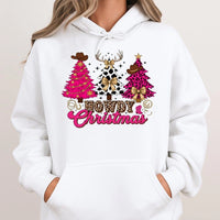 Pink Leopard Cowgirl Hoodie, Howdy Christmas Hoodie, Western Holiday Graphic Sweatshirt, Retro Country Xmas Pullover