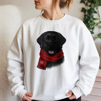 Festive Black Lab Crewneck, Black Labrador Christmas Sweatshirt, Adorable Red Scarf Dog Sweatshirt, Winter Dog Lover Sweater, Xmas Holiday Present