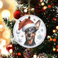 Adorable Min Pin Santa Hat Ceramic Ornament, Miniature Pinscher Christmas Ornament, Holiday Dog Tree Ornament, Min Pin Dog Lover Xmas Present