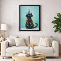 Whimsical Holiday Kitten Wall Art, Black Cat Christmas Tree Canvas, Festive Seasonal Cat Tree Print, Adorable Xmas Cat Lover Home Decor