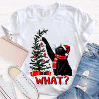 Humorous Holiday Cat Chaos Shirt, Black Cat Pushing Christmas Tree T-Shirt, Adorable Festive Kitty Graphic Tee, Cat Lover Christmas Present