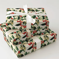 Botanical Christmas Wrapping Paper, Watercolor Holly Berry Wrapping Paper, Festive Winter Holiday Gift Wrap, Noel Present Wrapping Paper
