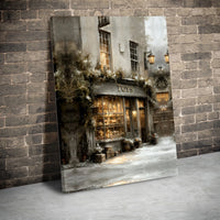 Snowy Street Oil Painting Print, Victorian Winter Toy Shop Canvas Wall Art, Vintage Christmas Wall Art, Holiday Printable Digital Download