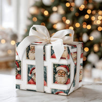 Retro Santa Claus Portrait Gift Wrap, Vintage Santa Stamp Wrapping Paper, Classic Christmas Stamp Wrapping Paper, Holiday Gift Wrap Roll
