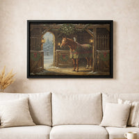Snowy Farmhouse Canvas Print, Christmas Horse Stable Canvas Wall Art, Equestrian Winter Wall Decor, Country Barn Canvas, Holiday Home Present