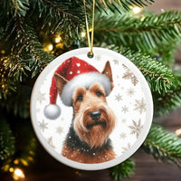 Santa Hat Dog Holiday Ornament, Welsh Terrier Christmas Ornament, Ceramic Welsh Terrier Keepsake Ornament, Dog Lover Xmas Tree Decor