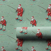 Angler Santa Gift Wrap, Fishing Santa Christmas Wrapping Paper, Humorous Fisherman Wrapping Paper, Outdoorsy Holiday Gift Wrap Roll