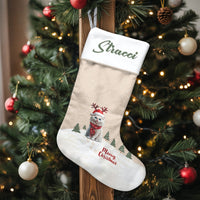 Custom Cat Christmas Stocking, Personalized Reindeer Cat Christmas Stocking, Adorable Pet Holiday Stocking, Velboa Fabric Xmas Stocking Decor