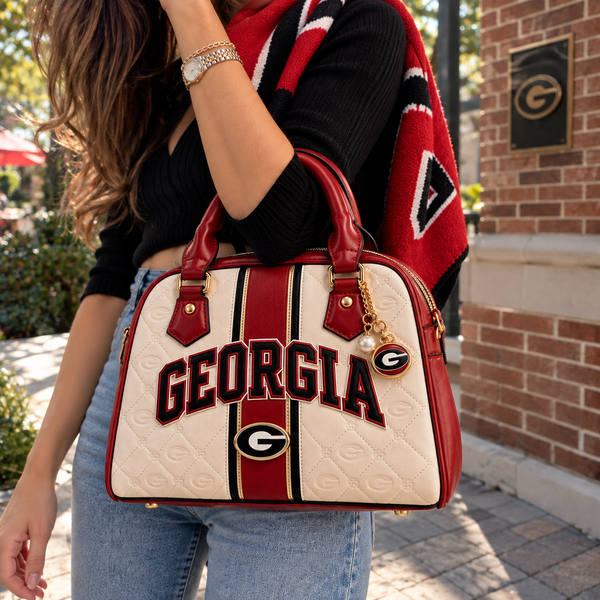 UGA Collegiate Stripe - Cream and Crimson Statement Handbag - main