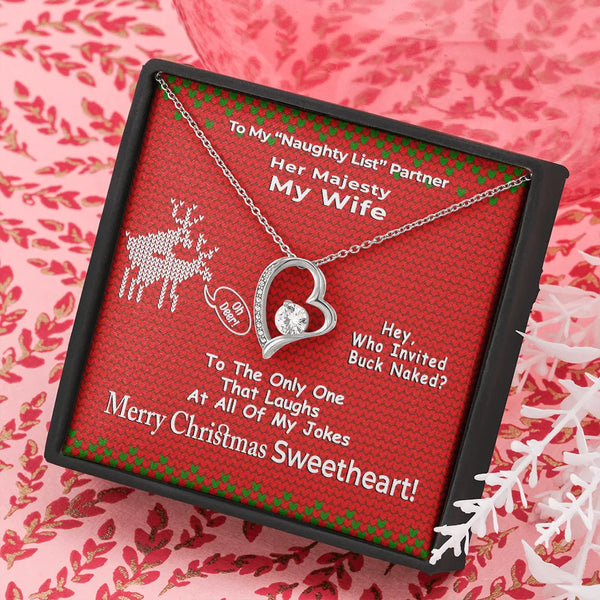 Romantic Forever Love Necklace, Wife Forever Love Heart Necklace, 14K White Gold Heart Pendant Necklace, Meaningful Christmas