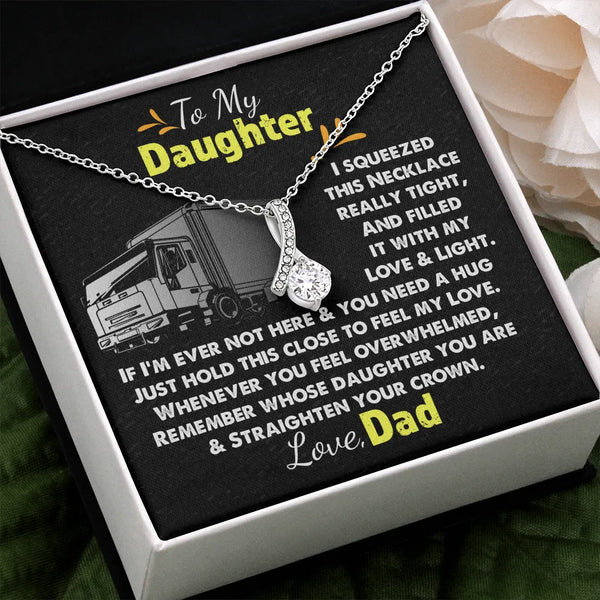 Trucker Dad Message Card Necklace, To My Daughter Necklace, 14k White Gold Finish Pendant Necklace, Christmas Present for Her