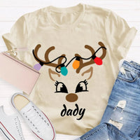Festive Holiday Lights Antler Shirt, Personalized Christmas Deer Head T-Shirt, Custom Family Matching Xmas Graphic Tee, Present