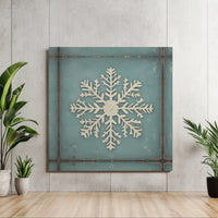 Rustic Textured Winter Painting Canvas Print, Snowflake Square Canvas Wall Art, Farmhouse Christmas Canvas Decor, Holiday Wall Art Present