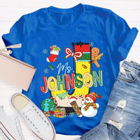 Custom Name Snowman Shirt, Personalized Christmas T-Shirt, Colorful Font Holiday Graphic Tee, Personalized Family Christmas T-Shirt Present