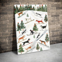 Whimsical Winter Holiday Canvas, Skiing Dogs Christmas Wall Art, Adorable Ski Dog Digital Download Print, Humorous Xmas Animal Seasonal Decor Present