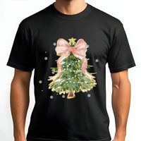 Watercolor Bow Holiday T-Shirt, Coquette Christmas Tree Shirt, Coquette Xmas Graphic Tee, Trendy Christmas Tee, Winter Holiday Present for Her