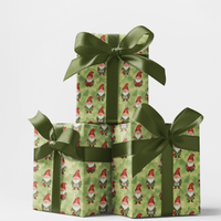 Festive Green Holiday Gift Wrap, Christmas Gnomes Wrapping Paper, Winter Gnome Present Wrapping Paper