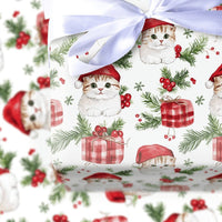 Santa Hat Cat Gift Wrap, Christmas Kitten Wrapping Paper, Adorable Watercolor Kitty Wrapping Paper, Festive Holiday Gift Wrap for Cat Lover