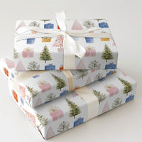 Potted Plant Holiday Gift Wrap, Watercolor Christmas Tree Wrapping Paper, Pastel Tree Present Paper, Winter Holiday Wrapping Paper Roll