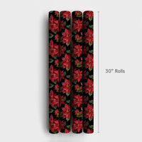 Floral Holiday Gift Wrap, Red Poinsettia Christmas Wrapping Paper, Botanical Winter Wrapping Paper Roll, Elegant Xmas Gift Wrap