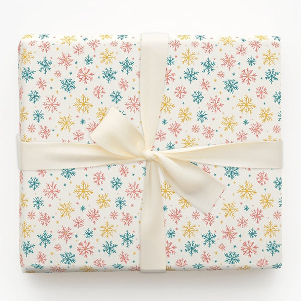 Modern Pastel Holiday Gift Wrap, Colorful Snowflake Wrapping Paper, Pink Teal Yellow Winter Wrapping Paper, Festive Christmas