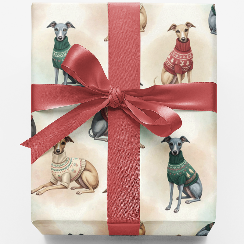 Dog Sweater Holiday Gift Wrap, Italian Greyhound Christmas Wrapping Paper, Festive Greyhound Gift Wrap Roll, Dog Lover Xmas Wrapping Paper