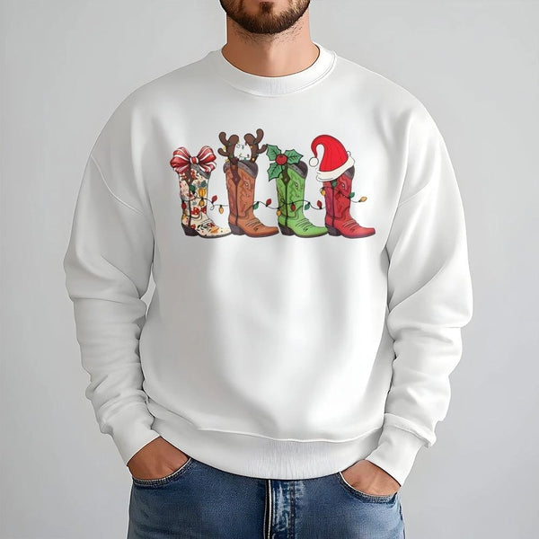 Western Holiday Crewneck, Cowboy Boot Christmas Sweatshirt, Adorable Cowgirl Xmas Sweatshirt, Retro Country Winter Pullover, 