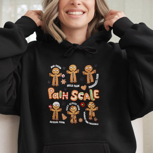 Gingerbread Man Hospital Humor Sweatshirt, Humorous Pain Scale Hoodie, ER Nurse Christmas Pullover, Doctor Medical Holiday Sw