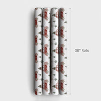 Classic Holiday Tree Gift Wrap, Vintage Red Car Christmas Wrapping Paper, Retro Auto Christmas Wrapping Paper, Seasonal Present Packaging
