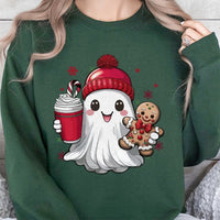 Gingerbread Man Holiday Crewneck, Adorable Christmas Ghost Sweatshirt, Humorous Spooky Xmas Sweater, Retro Christmas Pullover, Adorable Holiday Present