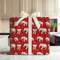 Red Snowflake Animal Gift Wrap, Watercolor Elephant Christmas Wrapping Paper, Winter Wildlife Elephant Wrapping Paper, Xmas Wrapping Paper