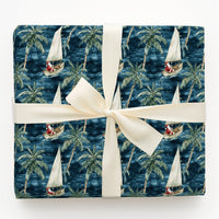 Coastal Christmas Gift Wrap, Sailing Santa Wrapping Paper, Tropical Holiday Wrapping Paper, Palm Tree Ocean Christmas Paper Roll