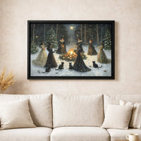 Snowy Forest Bonfire Canvas Art, Witches Coven Yule Canvas Print, Gothic Witchy Wall Art, Pagan Winter Canvas Decor, Witchy Christmas Present