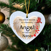 Angel Wings Cardinal Keepsake, Nana Memorial Heart Ornament, Remembrance Ceramic Ornament, Christmas Tree Ornament, Sympathy Present