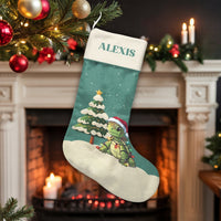 Adorable Santa Hat Tortoise Stocking, Personalized Turtle Christmas Stocking, Custom Name Holiday Stocking, Ocean Animal Kids Christmas Present