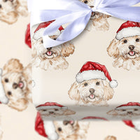 Watercolor Dog Santa Hat Holiday Gift Wrap, Goldendoodle Christmas Wrapping Paper, Doodle Dog Xmas Wrapping Paper, Pet Lover Present Wrap