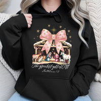 The Greatest Present of All Hoodie, Nativity Scene Hoodie, Christian Bow Graphic Hooded Sweatshirt, Religious Christmas Pullover Hoodie