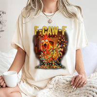Humorous Santa Rooster Christmas Graphic Tee, F-CAW-F Chicken T-Shirt, Sarcastic Poultry Farm Holiday Shirt, Humorous Xmas Graphic Tee