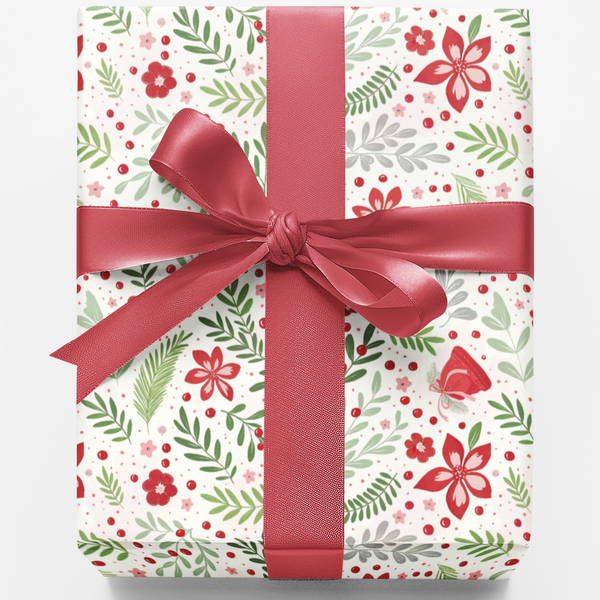 Botanical Holiday Gift Wrap, Winter Floral Christmas Wrapping Paper, Festive Botanical Wrapping Paper, Elegant Winter Present