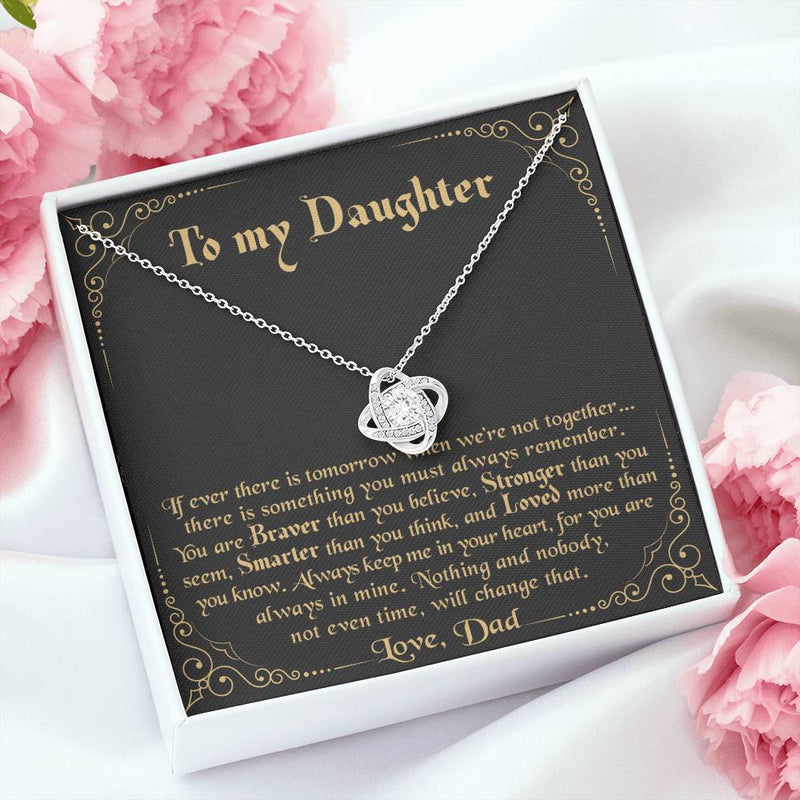 Dad to Daughter Love Knot Pendant, To My Daughter Love Knot Necklace, Cubic Zirconia Love Knot Jewelry, Birthday Christmas Keepsake Present
