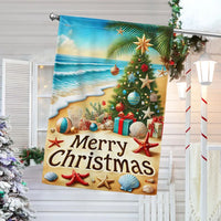 Coastal Holiday Yard Flag, Beach Christmas Garden Flag Tropical Merry Christmas, Double-Sided Ocean Xmas Outdoor Lawn Decor