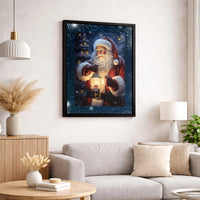 Snowy Lantern Forest Wall Art, Christmas Santa Claus Canvas Art, Winter Holiday Canvas Print, Comfy Xmas Canvas Decor, Home Present