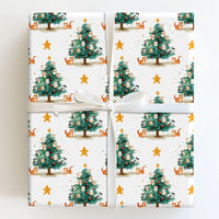Festive Kitten Tree Gift Wrap, Watercolor Cat Christmas Wrapping Paper, Holiday Cat Lover Wrapping Paper, Adorable Xmas Gift Wrap Roll