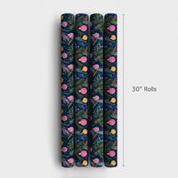 Navy Blue Christmas Gift Wrap, Pink and Gold Ornament Wrapping Paper, Watercolor Bauble Holiday Wrapping Paper, Festive Wrapping Paper