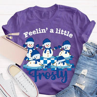 Humorous Christmas Snowman T-Shirt, Feelin a Little Frosty Snowman Shirt, Retro Holiday Graphic Tee, Adorable Winter Snowman Xmas Crew Tee