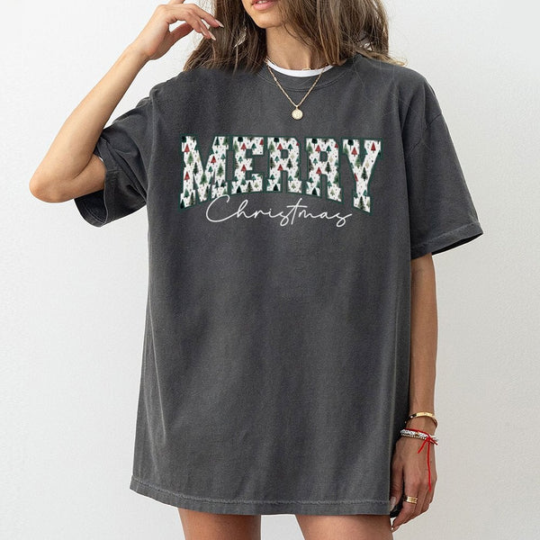 Vintage Pine Forest Holiday Shirt, Retro Varsity Christmas Tree T-Shirt, Merry Christmas Graphic Tee, Festive Winter Nature S