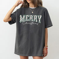 Vintage Pine Forest Holiday Shirt, Retro Varsity Christmas Tree T-Shirt, Merry Christmas Graphic Tee, Festive Winter Nature Shirt for Women