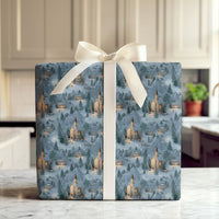Snowy Mountain Gift Wrap, Winter Church Village Wrapping Paper, Comfy Winter Cabin Wrapping Paper, Serene Holiday Christmas Wrapping Paper