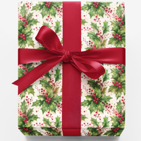 Festive Botanical Holiday Gift Wrap, Holly and Red Berries Christmas Wrapping Paper, Winter Foliage Present Paper, Xmas Gift Wrapping Paper